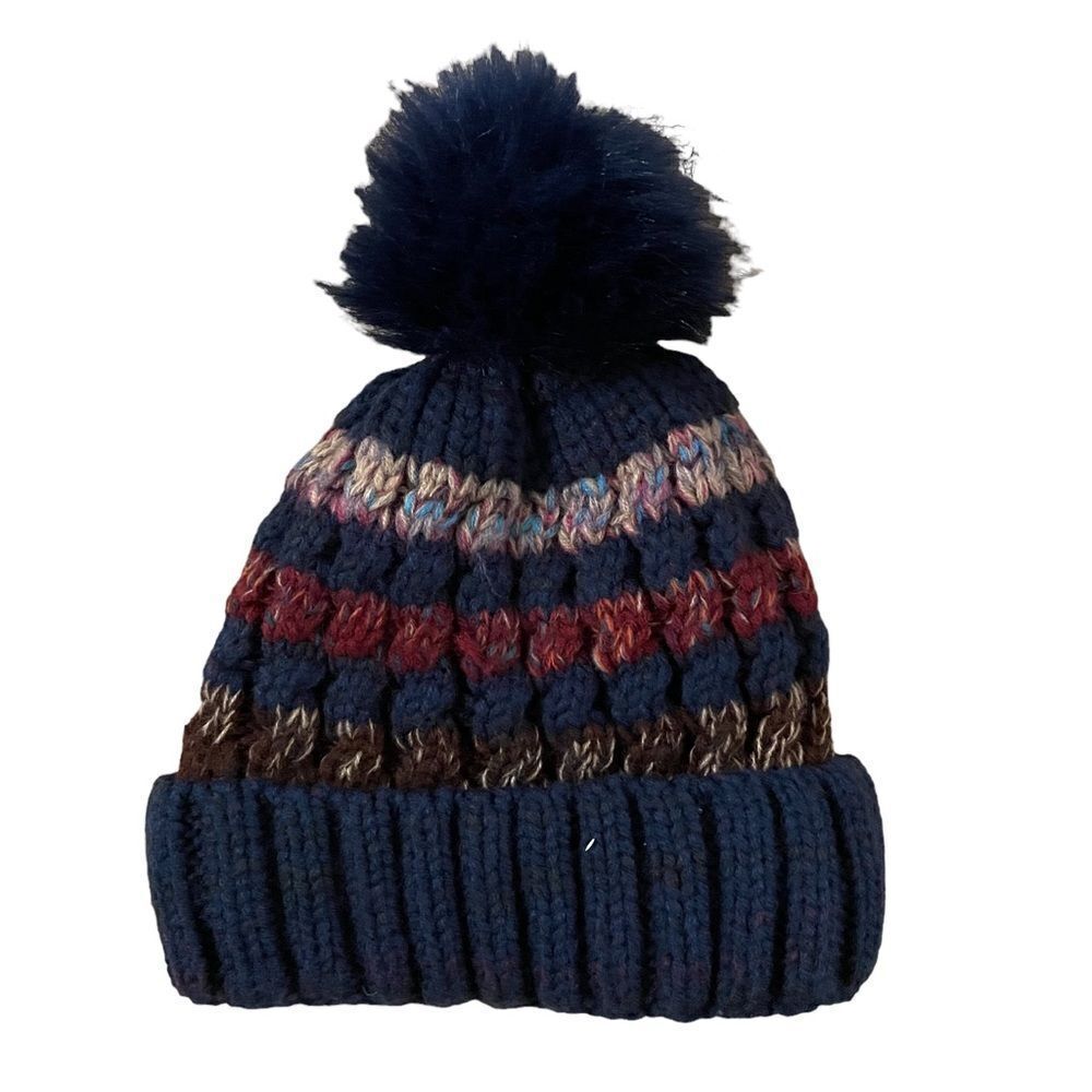 Home Prefer ~ Navy/Multi Color Pompom Beanie